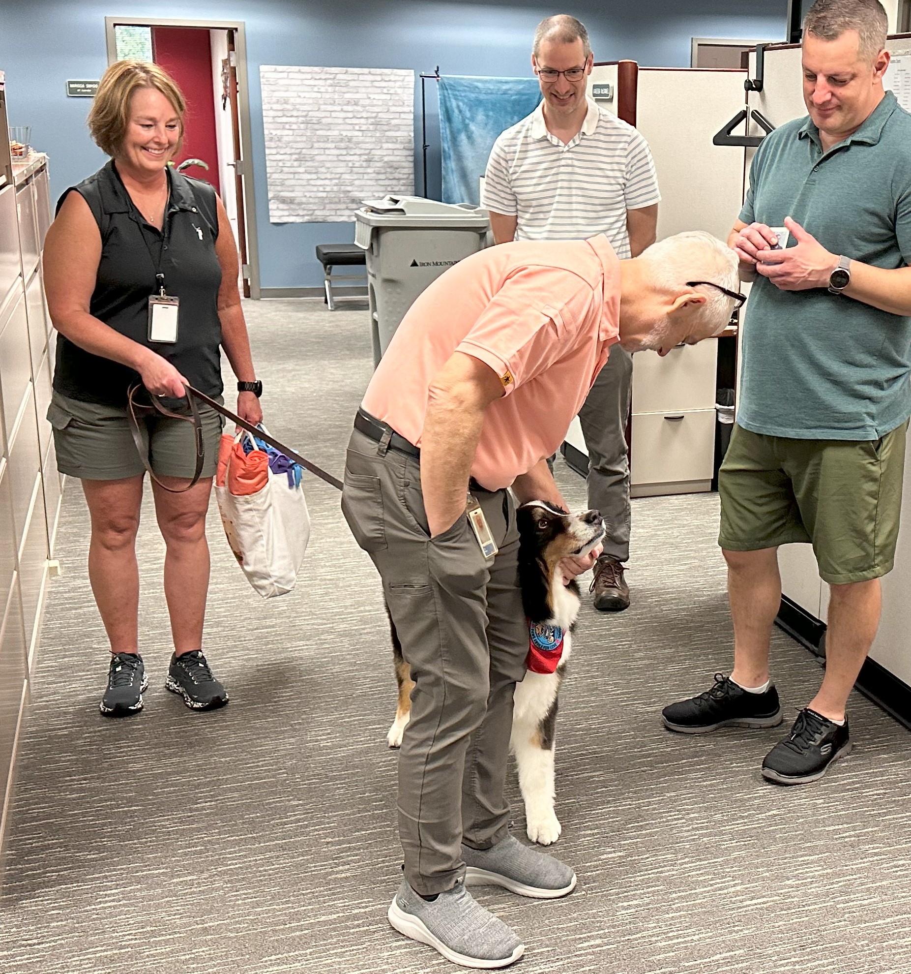 Staff enjoy meeting therapy dog Gabe